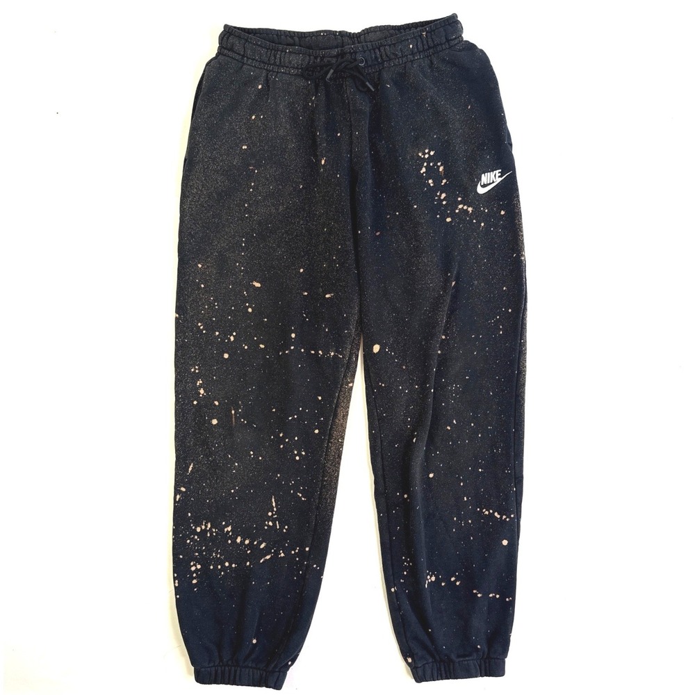 Nike Mens Small Black BleachSplatter Joggers Custom Fleece Sweatpants Streetwear